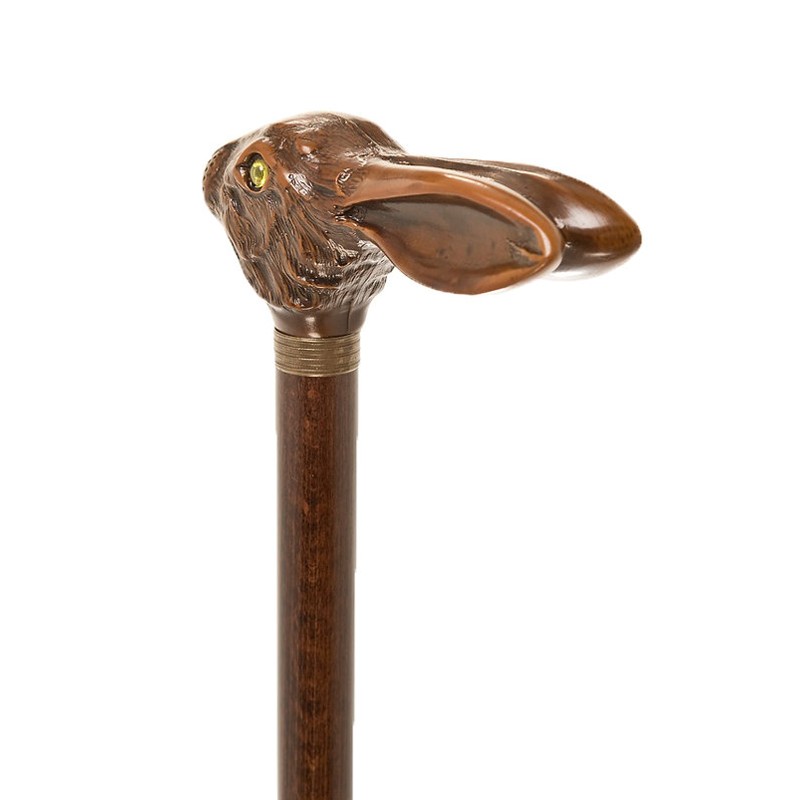 Collectors Hare's Head Beech Wood Walking Cane with Decorative Brass Collar