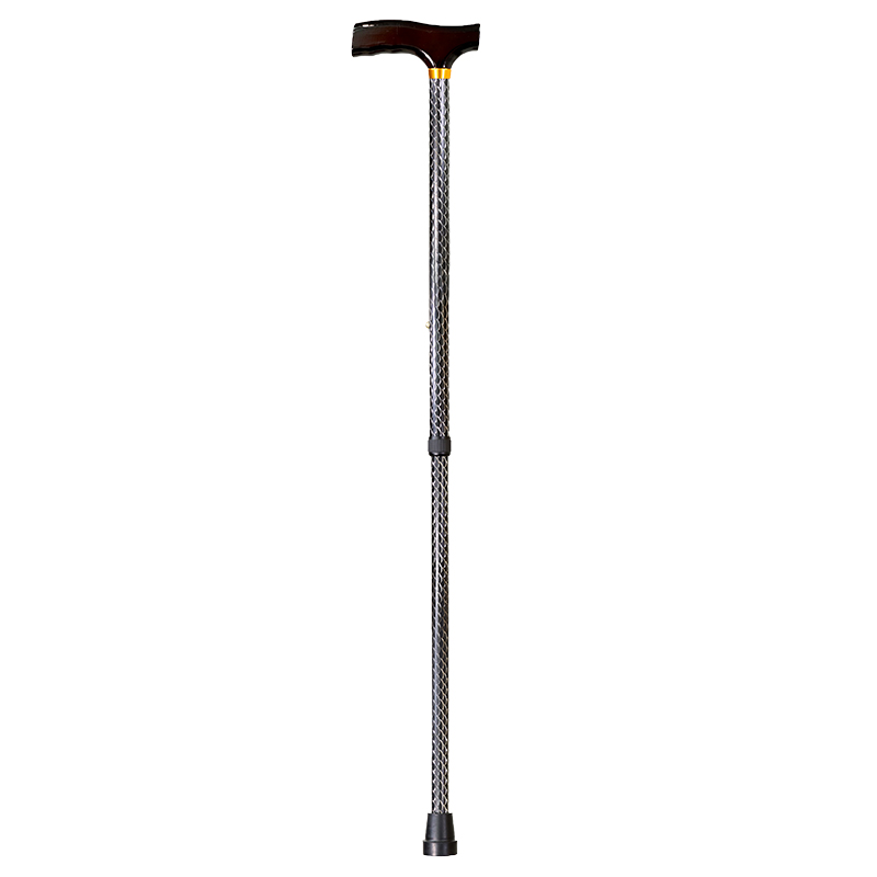 Height Adjustable Etched Black Walking Stick with Crutch Handle