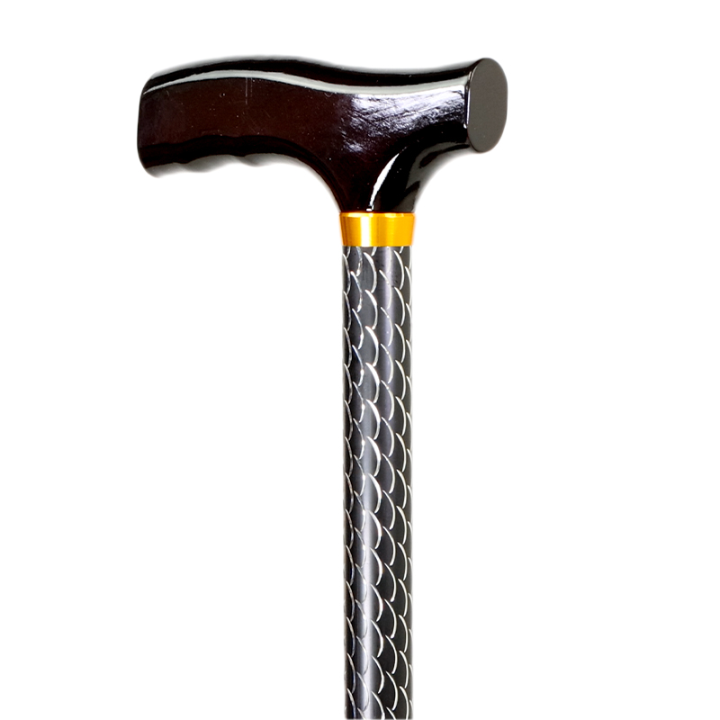 Height Adjustable Etched Black Walking Stick with Crutch Handle