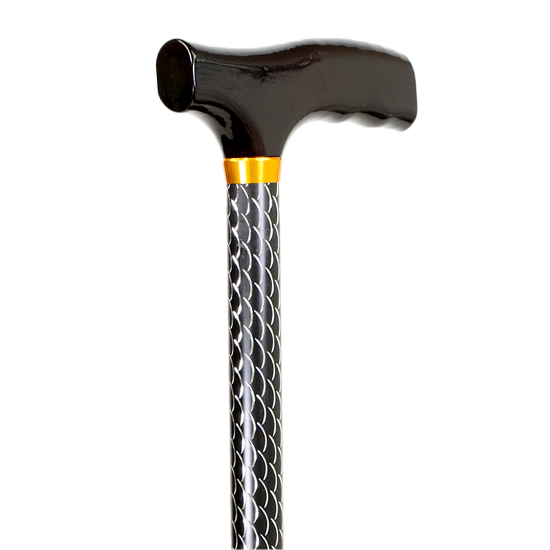 Height Adjustable Etched Black Walking Stick with Crutch Handle