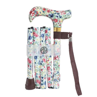 Height-Adjustable Floral-Patterned Mini Folding Derby Walking Stick