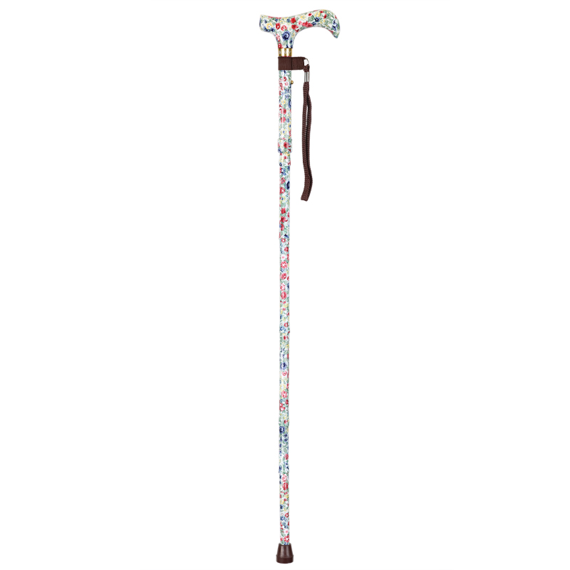 Height-Adjustable Floral-Patterned Mini Folding Derby Walking Stick