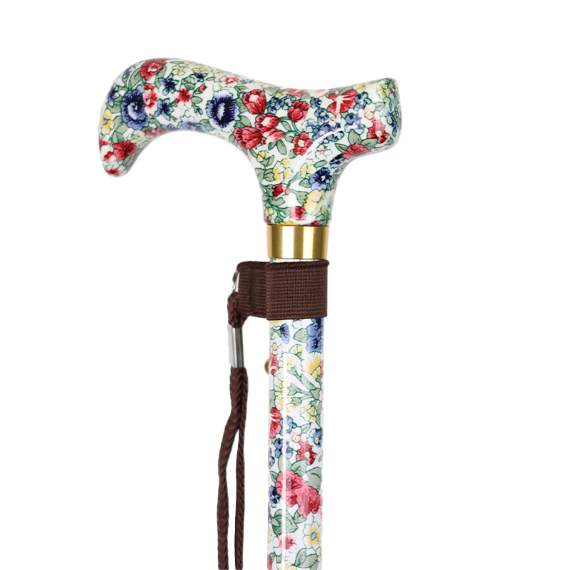 Height-Adjustable Floral-Patterned Mini Folding Derby Walking Stick