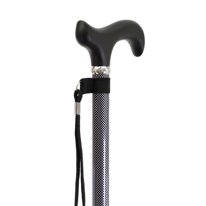 Height-Adjustable Folding Black Check Derby Walking Stick