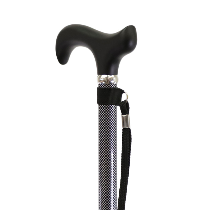 Height-Adjustable Folding Black Check Derby Walking Stick