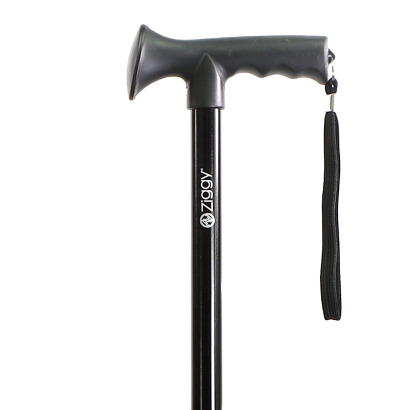 Height-Adjustable Folding Black Gel Handle Walking Stick