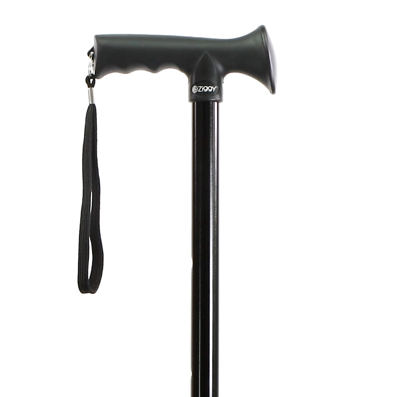 Height-Adjustable Folding Black Gel Handle Walking Stick