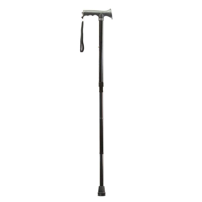 Height-Adjustable Folding Black Gel Handle Walking Stick