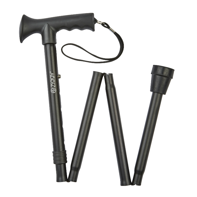 Height-Adjustable Folding Black Gel Handle Walking Stick