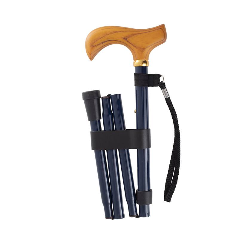 Height-Adjustable Folding Blue Derby Walking Stick