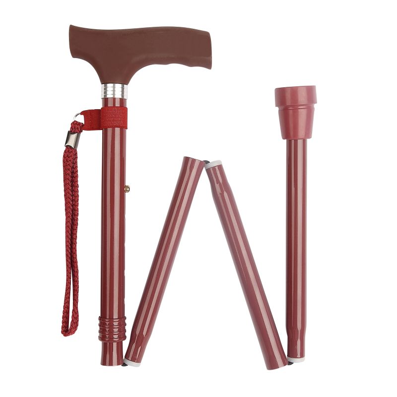 Height-Adjustable Folding Burgundy Silicone Crutch Handle Walking Stick