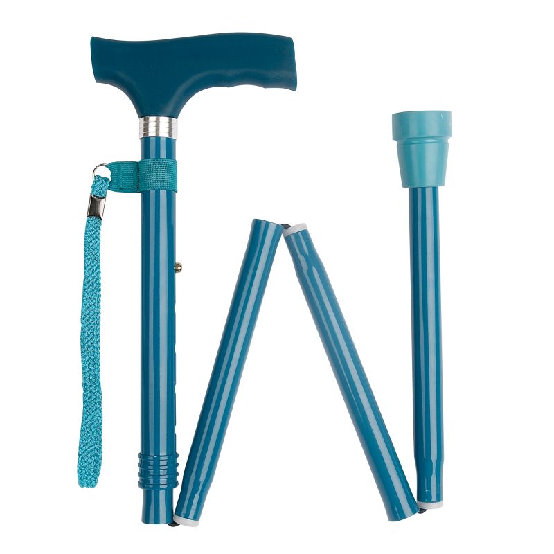 Height-Adjustable Folding Teal Blue-Green Silicone Crutch Handle Walking Stick