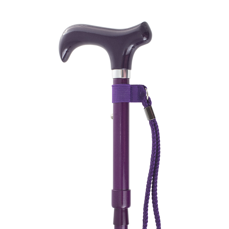 Height-Adjustable Metallic Purple Mini Folding Derby Walking Stick