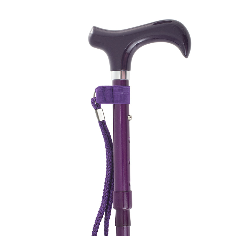 Height-Adjustable Metallic Purple Mini Folding Derby Walking Stick