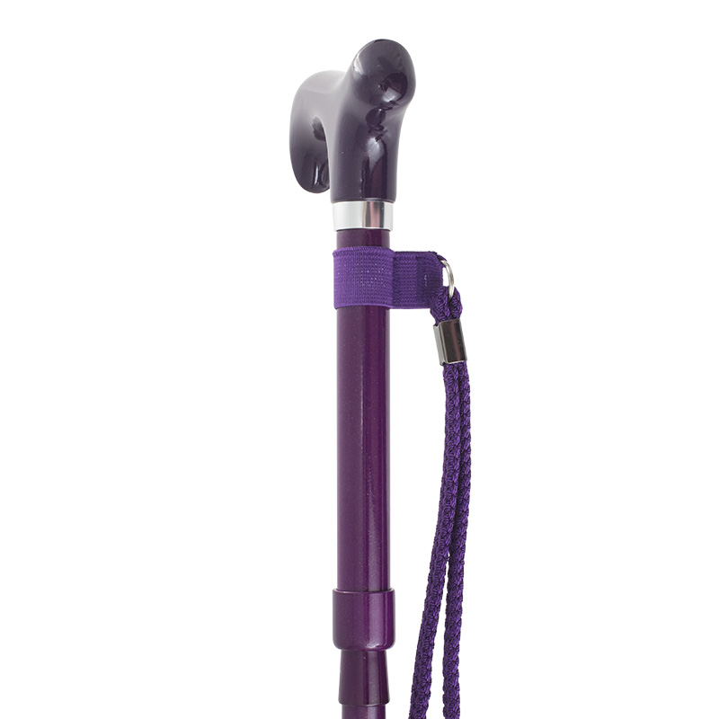 Height-Adjustable Metallic Purple Mini Folding Derby Walking Stick