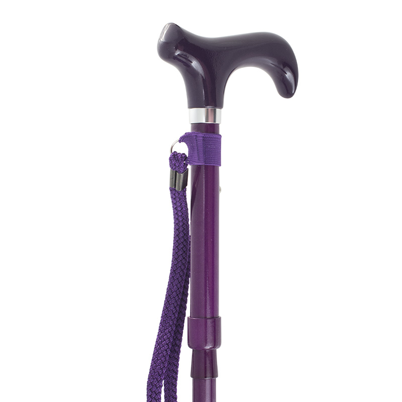 Height-Adjustable Metallic Purple Mini Folding Derby Walking Stick