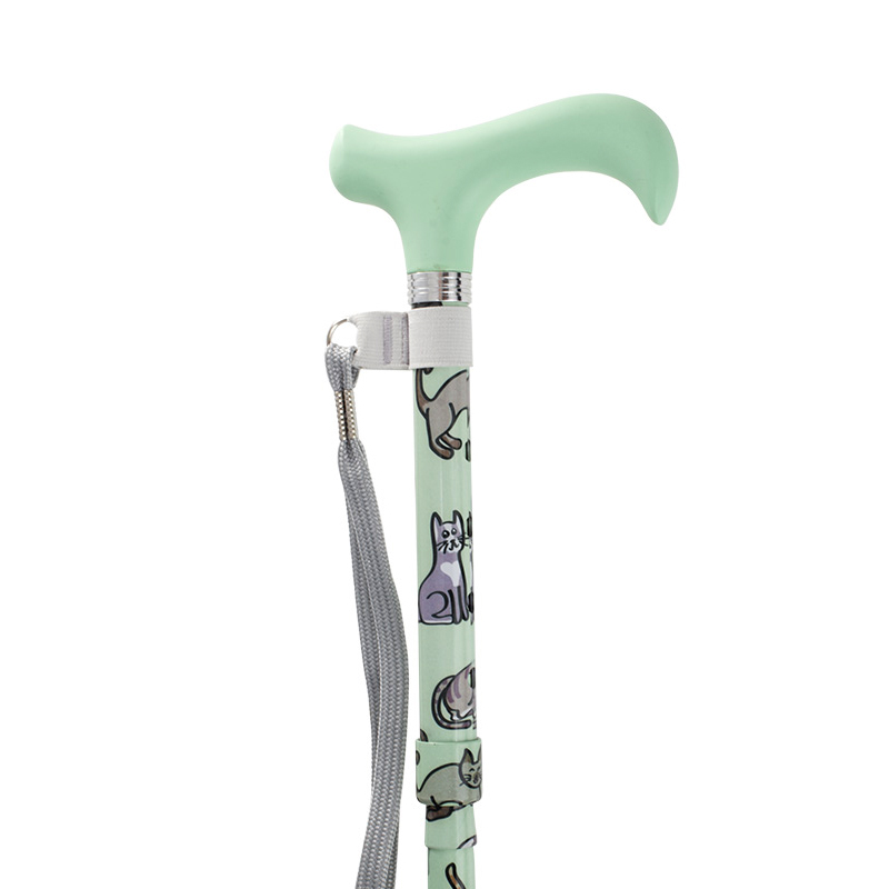 Height-Adjustable Mini Cartoon Cats Derby Handle Folding Walking Stick