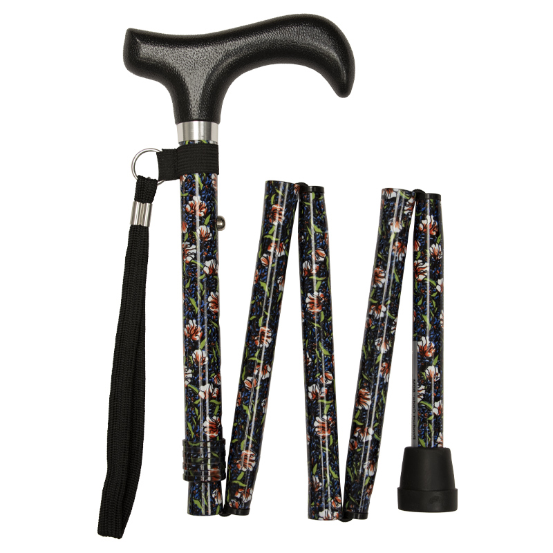 Height-Adjustable Mini Folding Morris Pattern Derby Handle Walking Stick