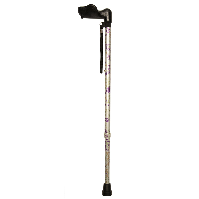 Height Adjustable Woodland Flower Walking Stick with Orthopaedic Handle