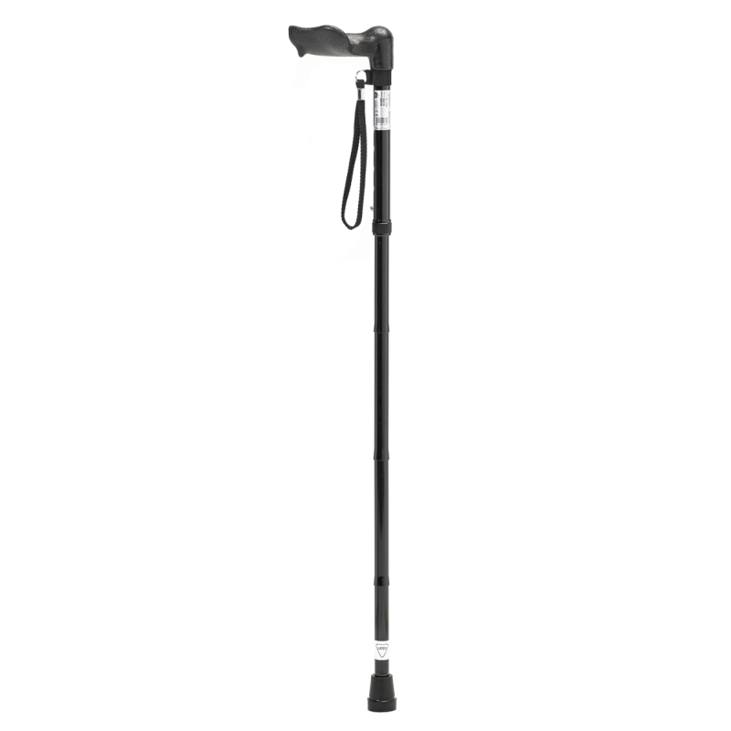 Black Height Adjustable Walking Stick with Orthopaedic Handle
