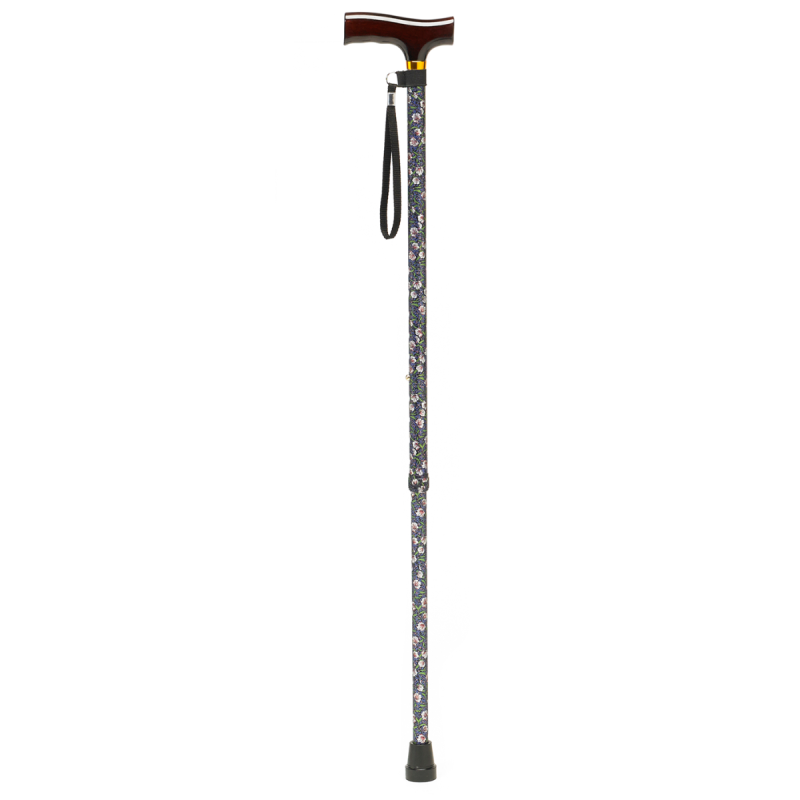 Height Adjustable Wild Rose Walking Stick with Crutch Handle