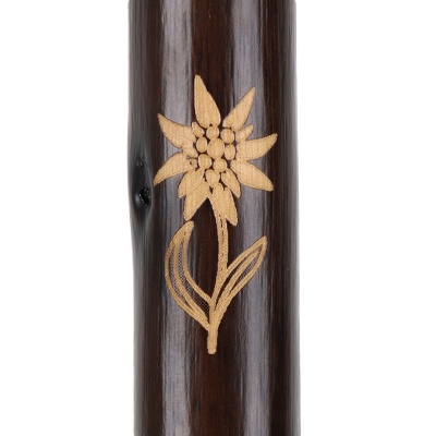 Ladies' Chestnut Crook Walking Stick with Edelweiss Carving