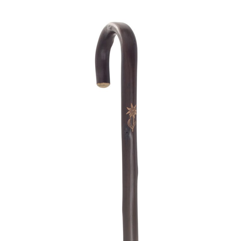 Ladies' Chestnut Crook Walking Stick with Edelweiss Carving