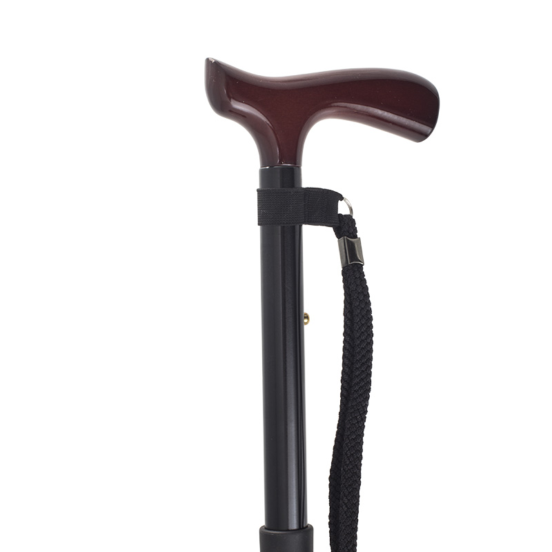 Large Adjustable Folding Crutch Handle Black Walking Stick with Wrist Loop