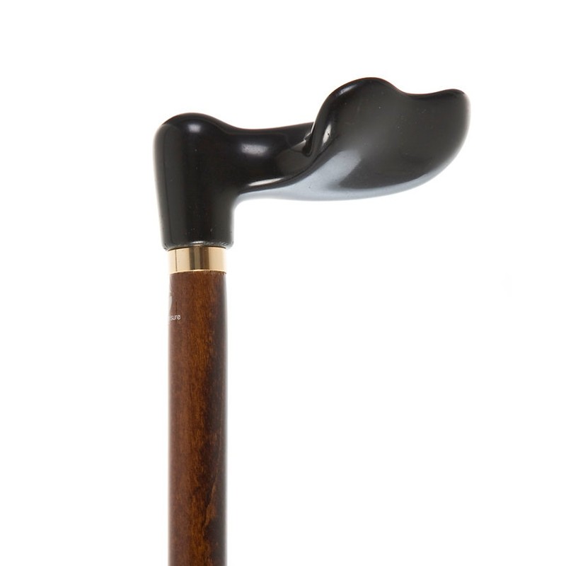 Brown Beechwood Cane with Black Fischer Handle (Right Hand)