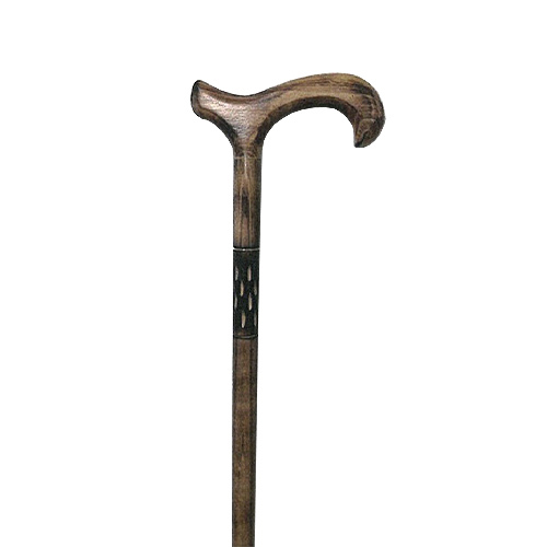 Derby Handle Wooden Walking Stick with Patterned Shaft