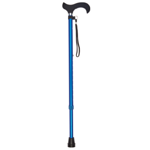 Metallic Blue Adjustable Walking Stick with Silicone Derby Handle
