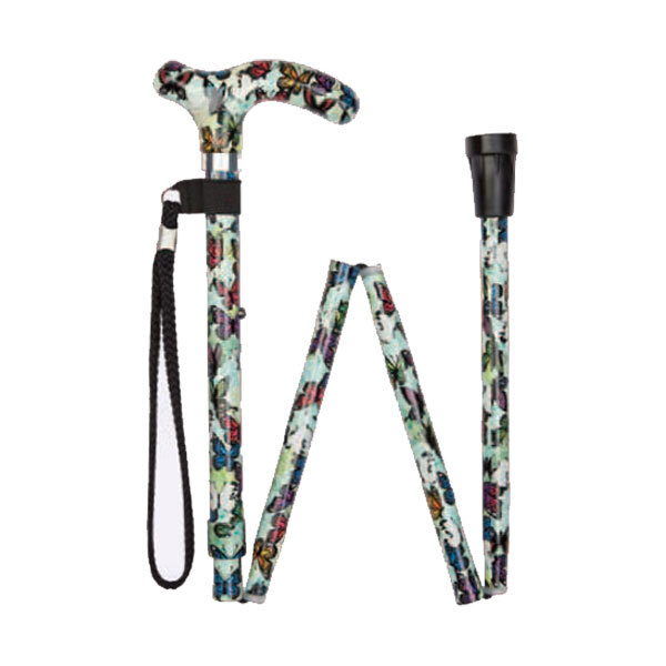 Ziggy Butterfly Pattern Petite Handle Folding Adjustable Walking Stick