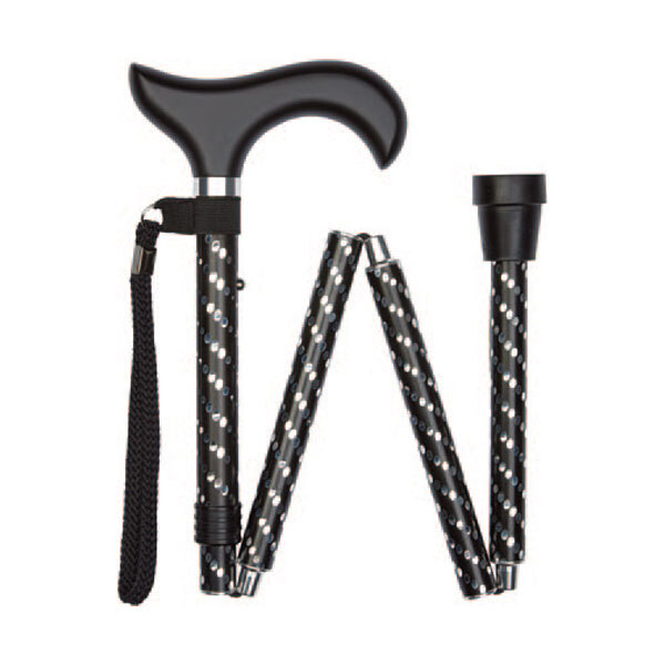 Ziggy Black Engraved Derby-Handle Folding Easily-Adjustable Walking Stick