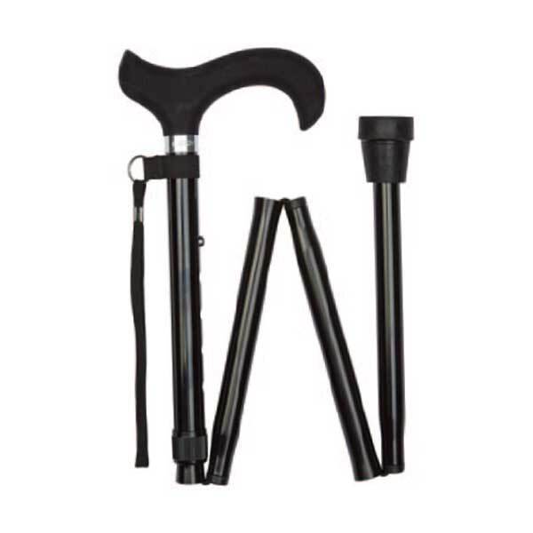 Ziggy Black Height-Adjustable Folding Walking Stick With Silicone Handle