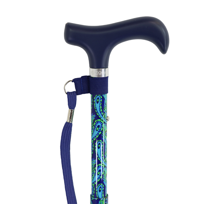 Height-Adjustable Mini Folding Peacock-Patterned Derby Walking Stick