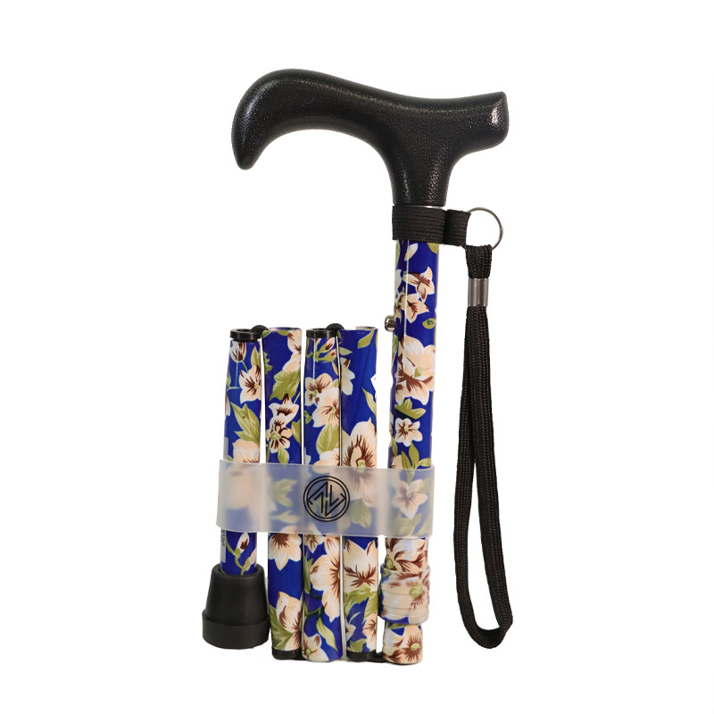 Short Height-Adjustable Mini Folding Blue Morris Derby Walking Stick