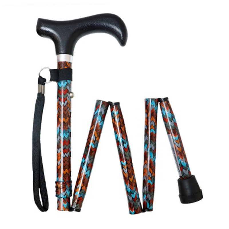 Ziggy Heart Pattern Short Height-Adjustable Folding Walking Stick