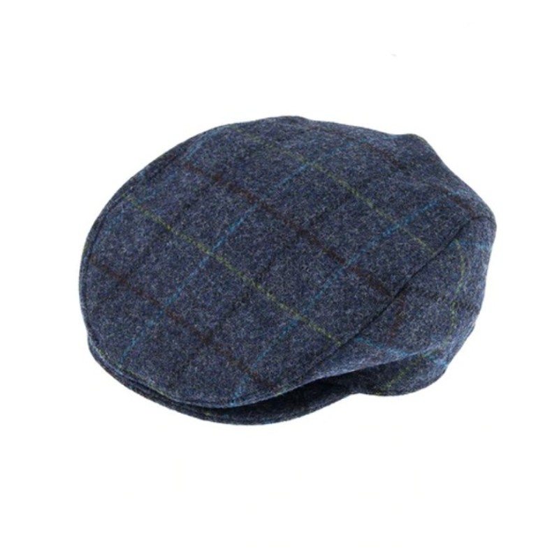 Dents Men's Abraham Moon Blue Check Tweed Flat Cap