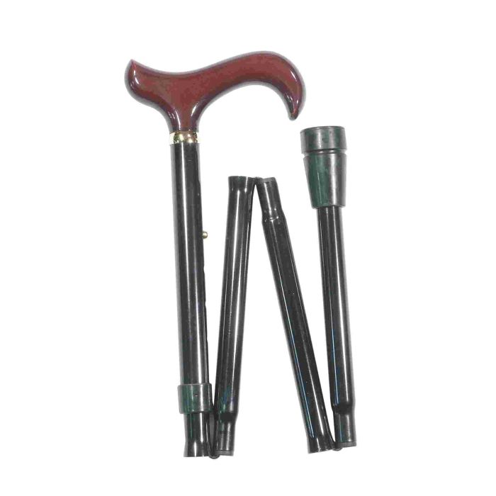 Adjustable Folding Burgundy Derby Handle Walking Stick