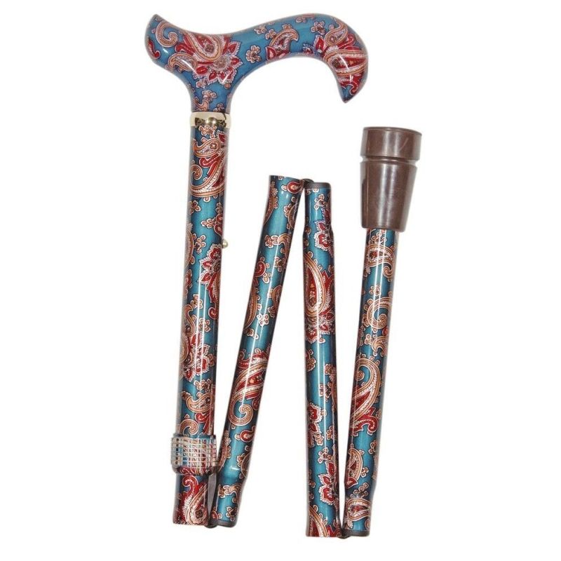 Adjustable Folding Elite Derby Handle Paisley Floral Walking Stick