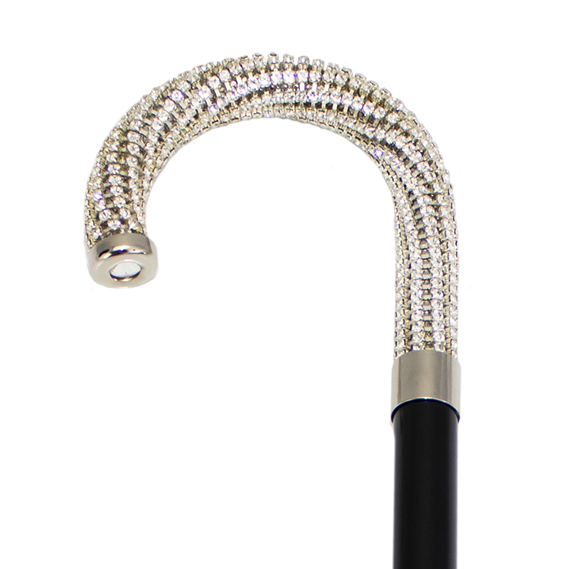 Black Hardwood Crook Cane with Swarovski Handle