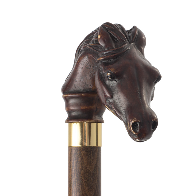 Brown Horse-Head Hardwood Cane