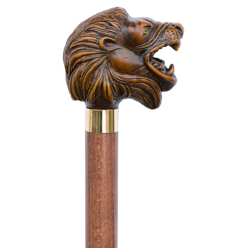 Antique Brass Lion Design Style Cane Wooden Walking Stick Vintage Walkers Gift 