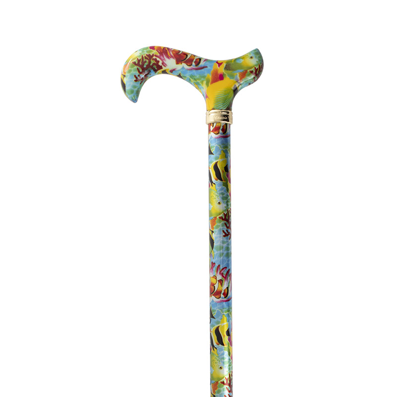 Height Adjustable Multi-Coloured Angel Fish Derby Walking Cane
