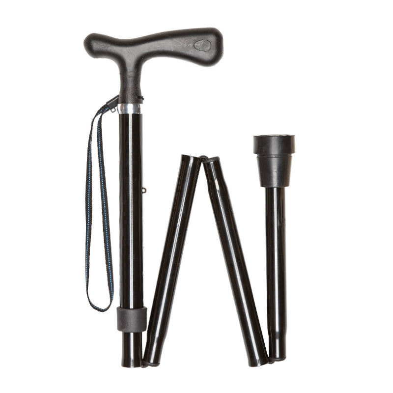 Height-Adjustable Folding Black Soft-Grip Crutch Handle Walking Stick