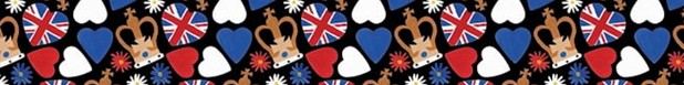 union jack, crown jewels, red white and blue British pattern