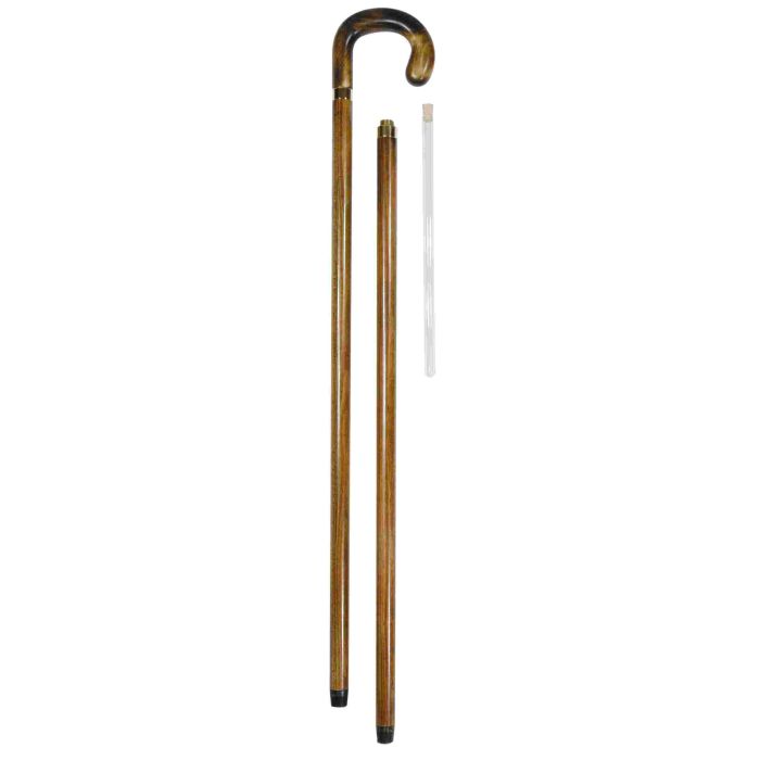 Beech Wood Tippling Flask Walking Stick with Crook Handle