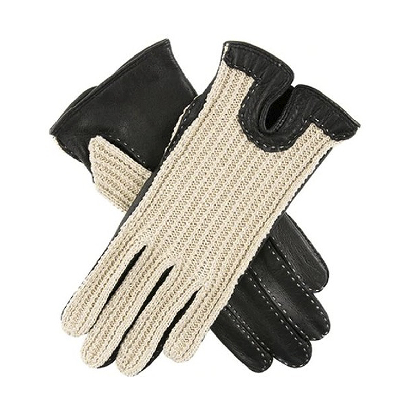Dents Kelly Women's Black Crochet Back Leather Driving Gloves