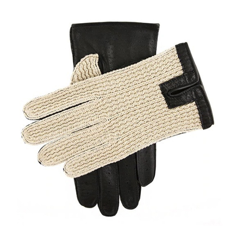 Dents Lancaster Men's Black Classic Crochet Back Leather Driving Gloves