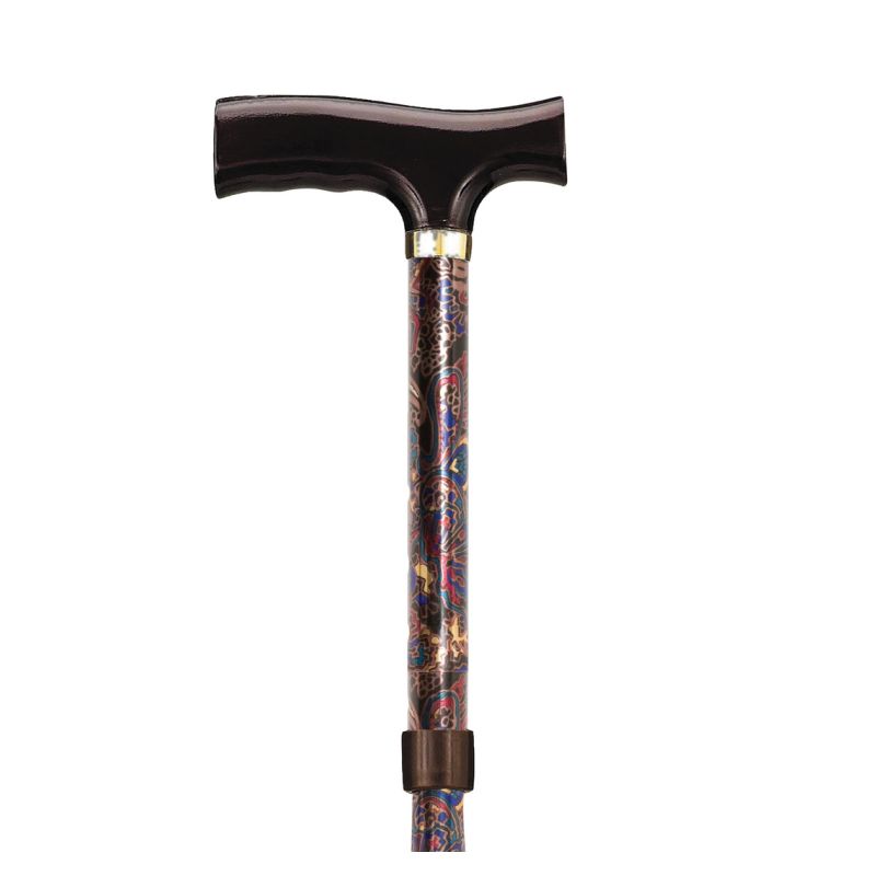 Drive Medical Paisley Black Patterned Folding Walking Cane with Strap